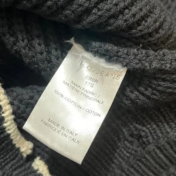 IRO Distressed Chunky Knit Crewneck Sweater‎ Black Medium Grunge Moto Cotton - Picture 4 of 8